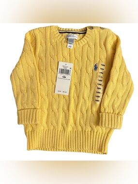 NWT Ralph Lauren Yellow Cable Knit Pullover Sweater Toddler Size 18M